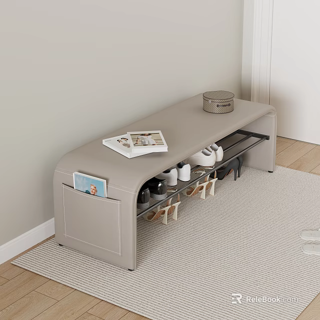 Light Gray Entryway Sofa Bench With Shoe Storage Magazine Small Box And Photo Pocket Organizer 3d model 