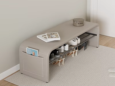 Light Gray Entryway Sofa Bench With Shoe Storage Magazine Small Box And Photo Pocket Organizer 3d model