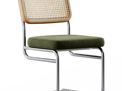 Modern Dining Chair With Chrome Metal Frame Green Fabric Seat And Woven Backrest Design 3d model