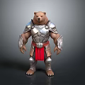 Detailed 3D Fantasy Bear Warrior Wearing Silver Armor And Red Sash