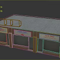Commercial Building Model With Retail Shops Brown Walls Gray Roof And Orange Railings