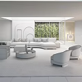 Modern Living Room Interior With Sofa Coffee Table Set Accent Chairs And Green Plant Wall