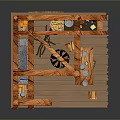 Rustic Kitchen Interior Featuring Wooden Beams Stone Fireplace Hanging Pots And Barrels