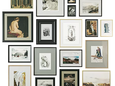 Figure Paintings in Framed Artworks Collection with Various Themes and Classic Styles 3d model