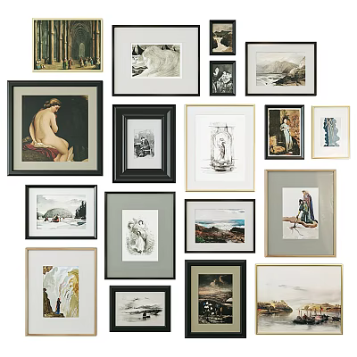 Figure Paintings in Framed Artworks Collection with Various Themes and Classic Styles 3d model