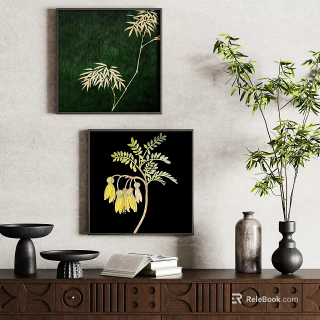 Abstract Paintings Display On Wall With Decor Elements 3d model