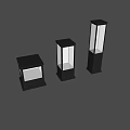 Three Modern Square Pillar Outdoor Lights With Illuminated Panels And Metal Base