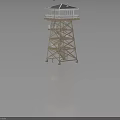 Wooden Watchtower Structure With Staircase Roofed Top Cabin Supportive Framework And Small Human Figure Beside