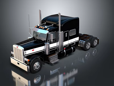 Classic Black And White Heavy Duty Truck With Sleek Cab Design And Reflection 3d model