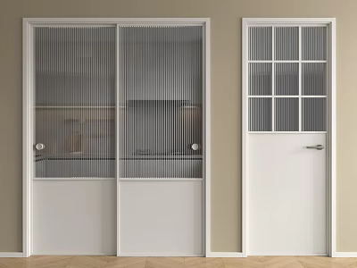 Modern Interior Sliding Door With White Frame And Vertical Glass Panels 3d model
