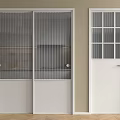 Modern Interior Sliding Door With White Frame And Vertical Glass Panels