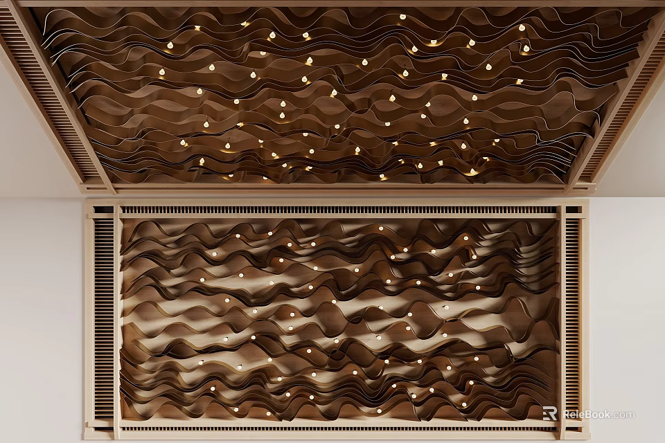 Modern Ceiling Design With Wavy Architectural Elements And Recessed Lighting 3d model 