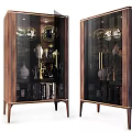 Elegant Wooden Wine Cabinet with Glass Doors Decorations Wine Glasses and Books