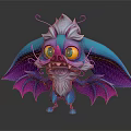Cute Fantasy Creature Character With Blue Purple Large Wings Big Eyes And Fluffy Mane