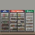 Three Commercial Beverage Refrigerators Featuring Branded Logos Fully Stocked With Bottled Drinks 3d model