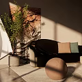 Modern Living Dining Room Interior With Sofa Coffee Table Green Plants and Decorative Art