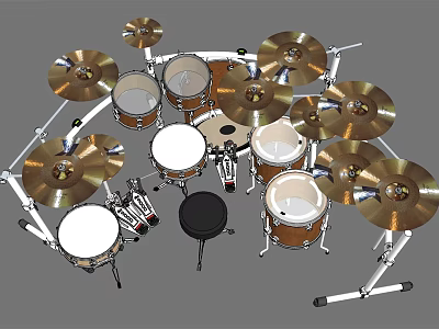 Complete Drum Set With Multiple Drums Cymbals Drum Stool And Metal Stands 3d model