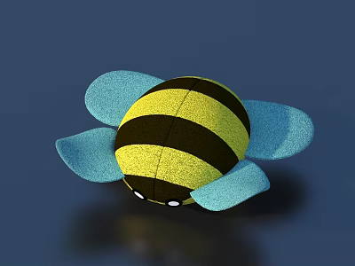 Cute Bumblebee Plush Doll With Yellow Black Stripes And Light Blue Wings 3d model