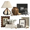 Stylish Decorative Ornament Set With Table Lamp Vase Photo Frames And Candle Holder