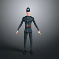 A Man In Dark Police Uniform With Cap Badge And Belt Standing