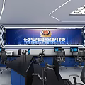 Modern Monitoring Room Interior With Conference Table Large Screen Wall Displays And Chairs