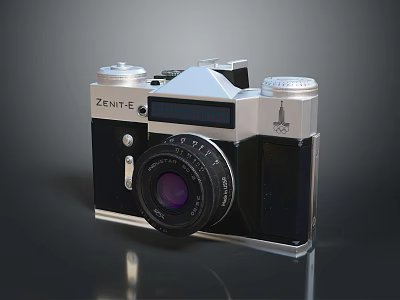 Vintage ZENTE Film Camera With Silver Black Body And Purple Lens 3d model