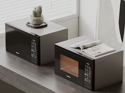 Black Modern Nightstand With Cactus Plant And Open Newspaper On Surface 3d model