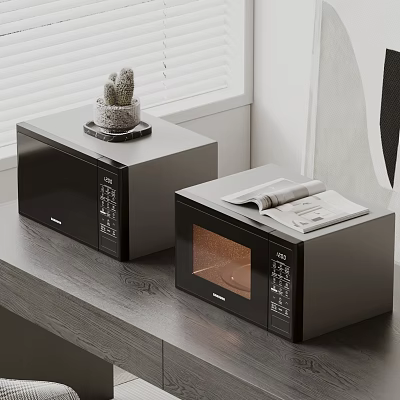 Black Modern Nightstand With Cactus Plant And Open Newspaper On Surface 3d model