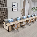 Modern Office Workspace With Multiple Office Desks Computers Ergonomic Chairs Plants And Decorative Wall Art