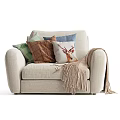Light Beige Armchair With Multiple Pillows And Fringed Throw Blanket 3d model