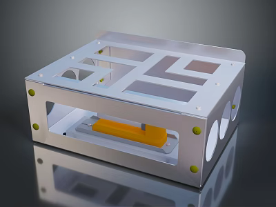 Structural Metal Frame Assembly Featuring Holes Transparent Panel And Yellow Part 3d model