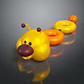 Cute Yellow Cartoon Caterpillar Toy with Purple Nose Black Eyes Red Antennae Orange Rings