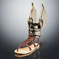 Stylish Leather Sandals Featuring Metallic Wing Decorations And Light Brown Sole 3d model