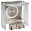 Cozy Relaxing Massage Bed With Round Mandala Decor Wall White Curtains Light Counter And Blanket