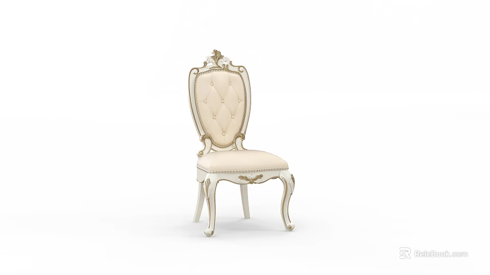 Ivory White European Style Dining Chair With Carved Backrest And Ornate Legs 3d model 