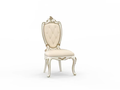 Ivory White European Style Dining Chair With Carved Backrest And Ornate Legs 3d model