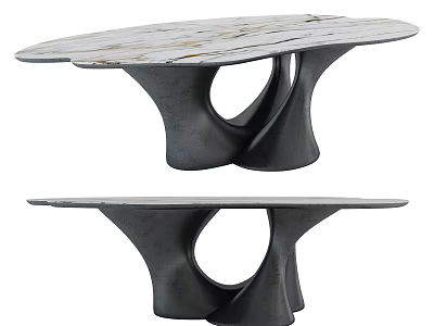 Modern Marble Dining Table With Unique Black Base And Natural Vein Texture 3d model