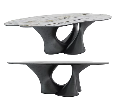 Modern Marble Dining Table With Unique Black Base And Natural Vein Texture 3d model