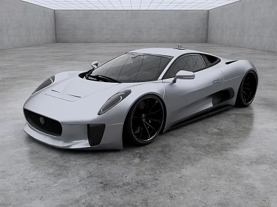 Sleek Silver Jaguar Sports Car In Modern Studio With Gray Floor And White Ceiling 3d model