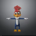 Cute 3D Cartoon Bird Character With Pink Head Yellow Beak Blue Body And White Belly
