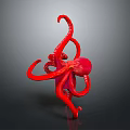 Vibrant Red Octopus With Curled Tentacles In Dynamic Pose On Dark Background 3d model