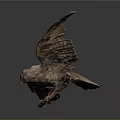 Copper Colored Bird Sculpture With Spread Wings Perched On Wooden Branch