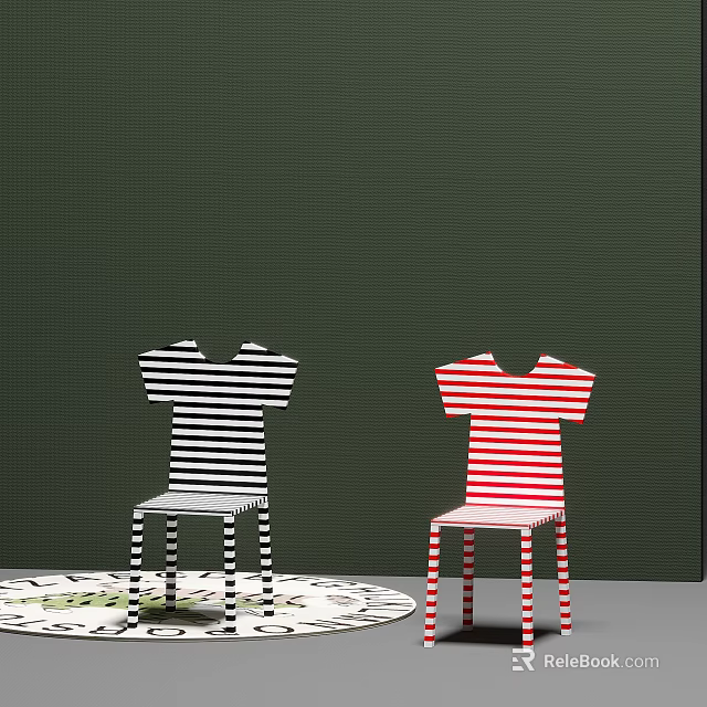 Striped T-shirt Shaped Single Chair Design With Black White And Red Patterns Against Green Wall 3d model 
