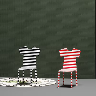 Striped T-shirt Shaped Single Chair Design With Black White And Red Patterns Against Green Wall 3d model