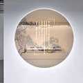 Traditional Art Exhibition Hall With Ancient Paintings Wooden Display Tables And Ceiling Lights