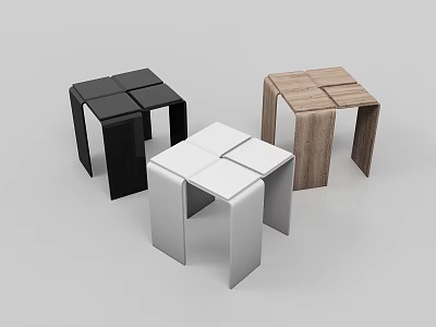 Modern Square Stools in Black White and Wooden with Interlocking Top Design 3d model
