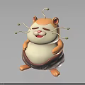 Cute 3D Cartoon Hamster Creature With Pink White Fur Closed Eyes Antennas Sitting