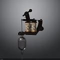 Vintage Tattoo Machine Equipment With Decorative Ink Bottles And Metal Base