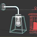 Modern Industrial Black Metal Wall Lamp With Square Frame Curved Arm And Lantern Decoration