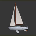 White Sailboat With Red Mast White Sails And Streamlined Hull Design